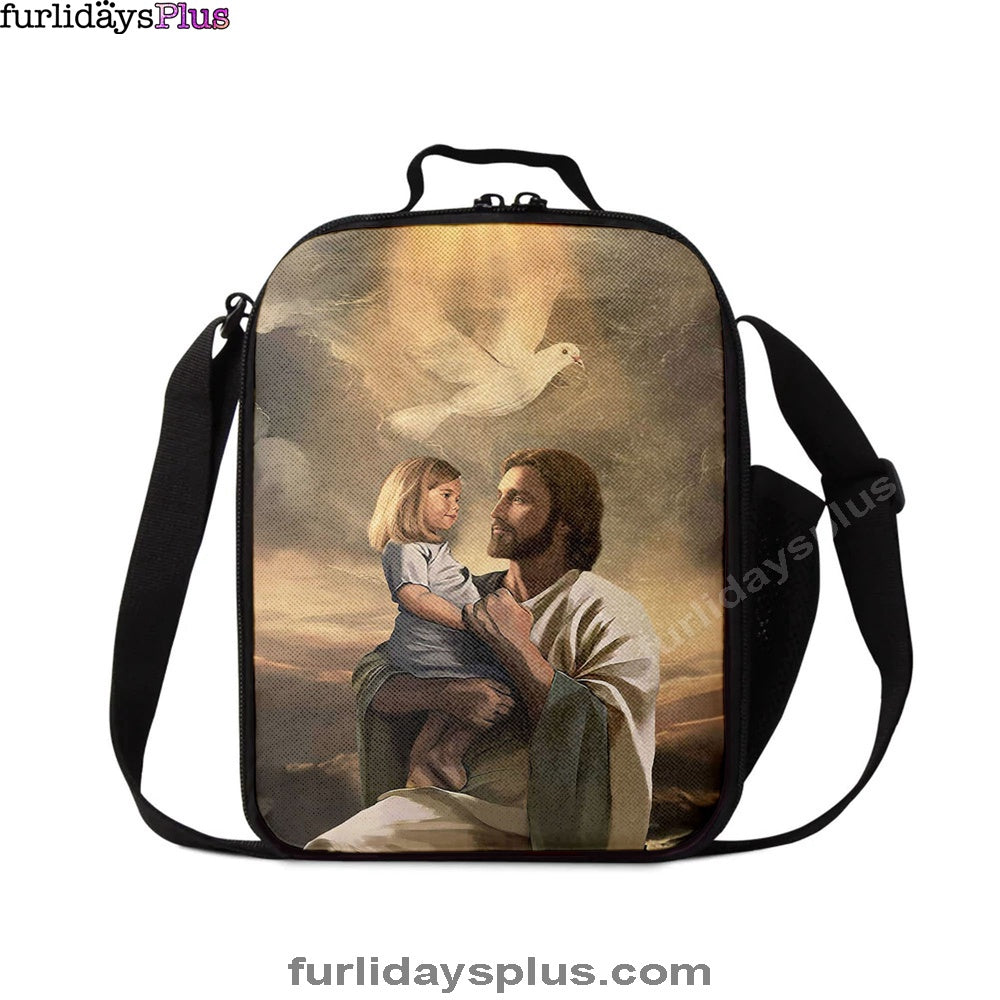 Jesus With Child White Dove Lunch Bag, Christian Art, Bible Verse Lunchbag, Religious Lunchbag