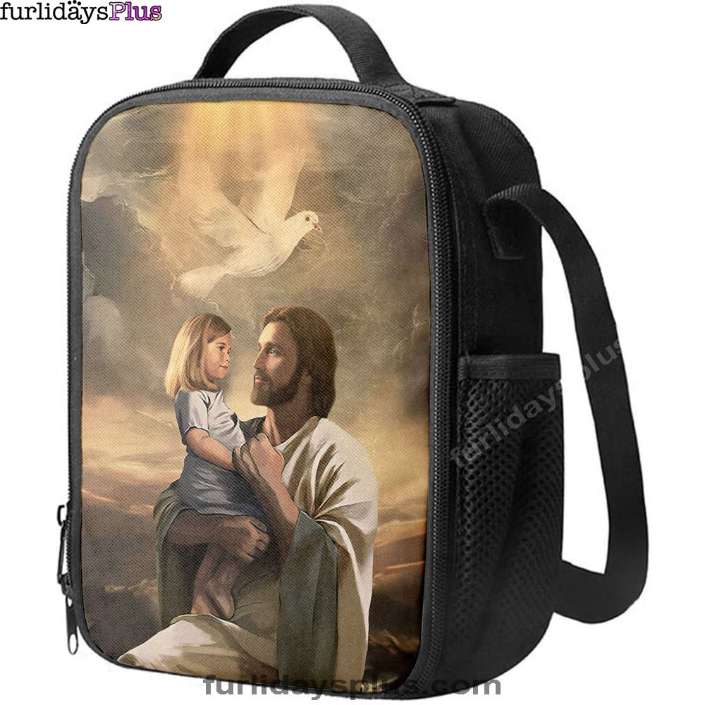 Jesus With Child White Dove Lunch Bag, Christian Art, Bible Verse Lunchbag, Religious Lunchbag