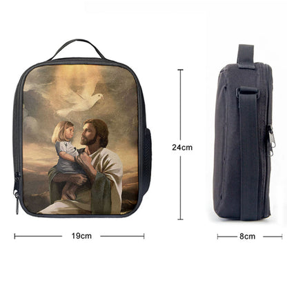 Jesus With Child White Dove Lunch Bag, Christian Art, Bible Verse Lunchbag, Religious Lunchbag