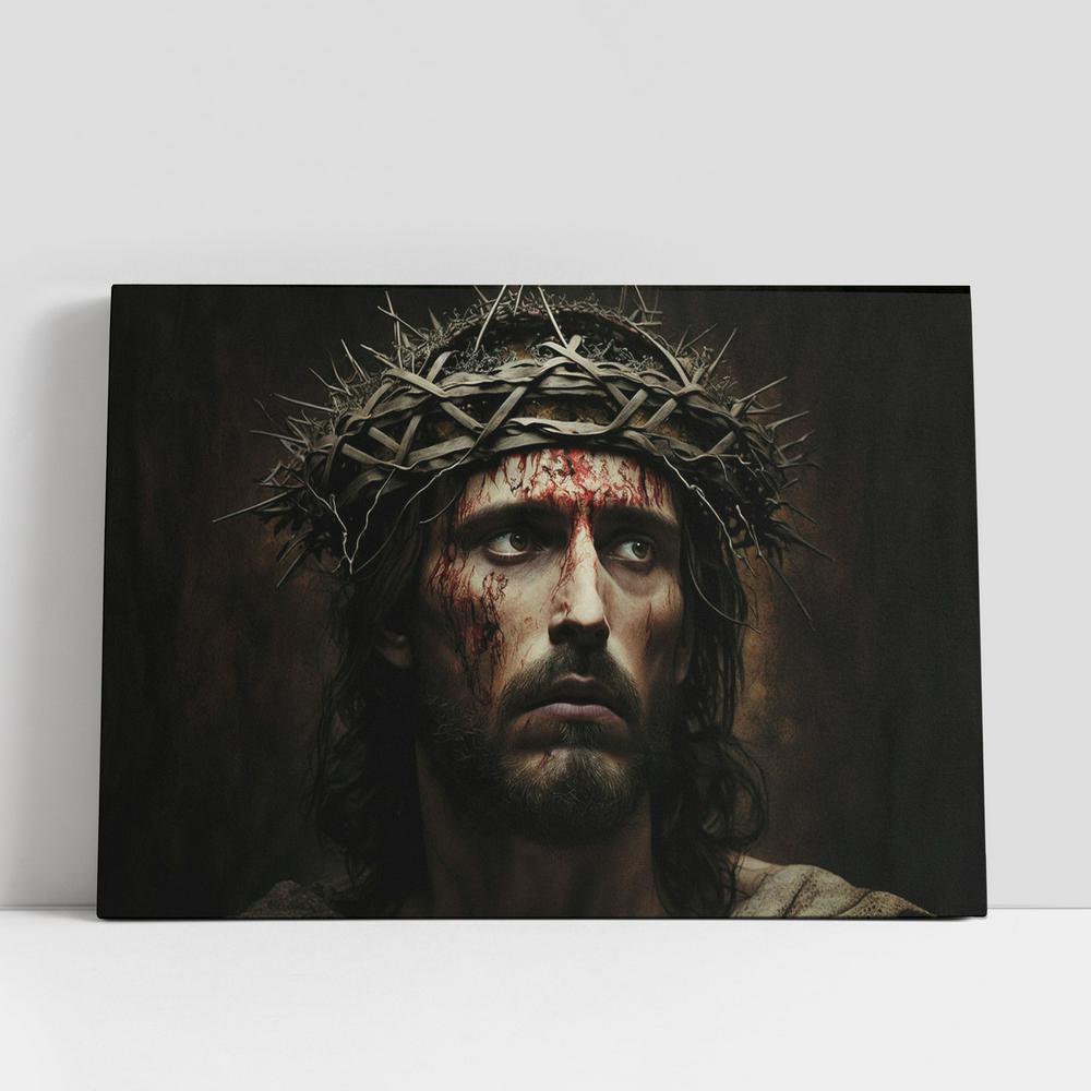 Jesus With Crown Thorns Easter Crucification Resurrection Canvas Pictures, Faith Art, Christian Gifts Canvas Wall Art Decor