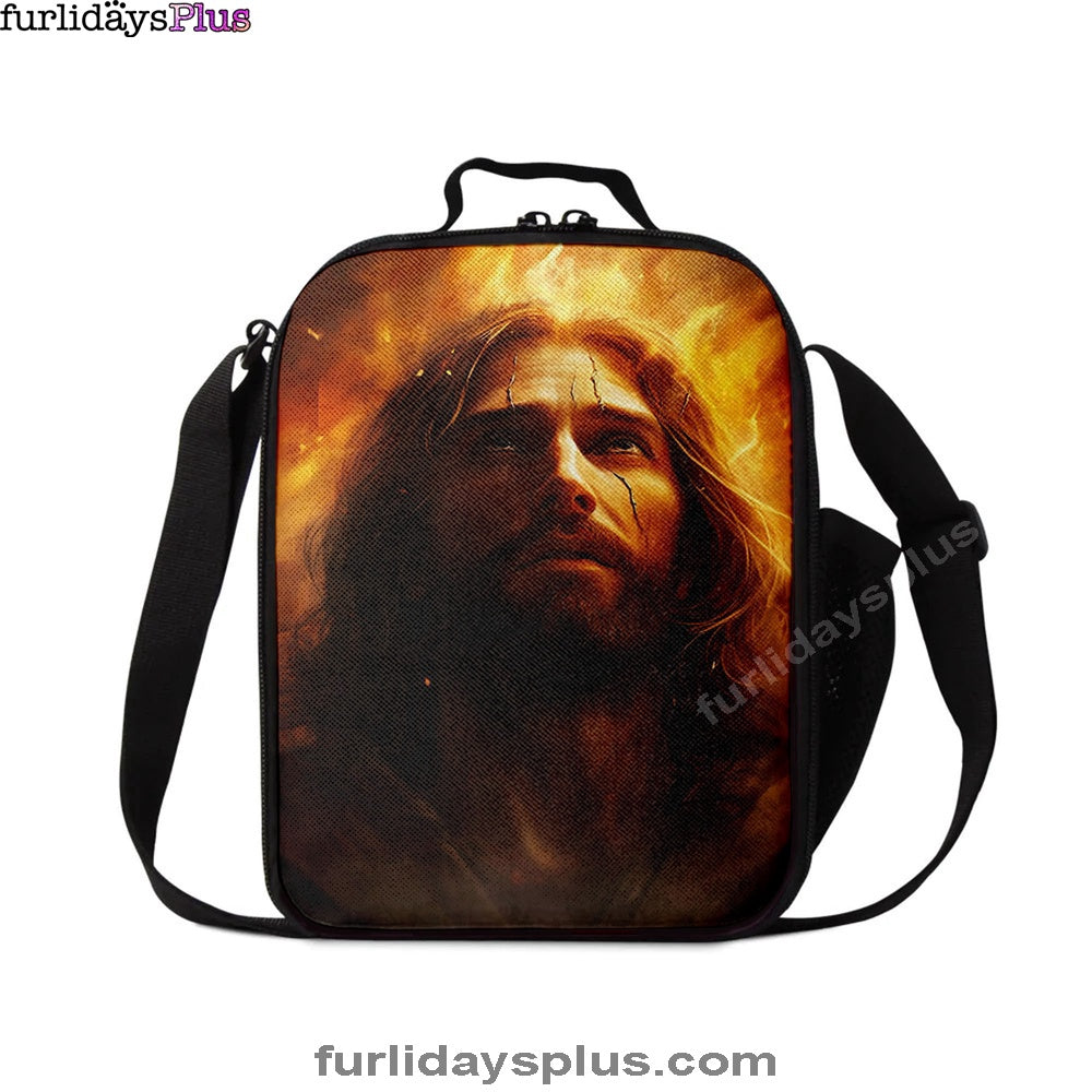 Jesus With Fire Lunchbag, Jesus Lunch Bag, Christian Lunch Bag