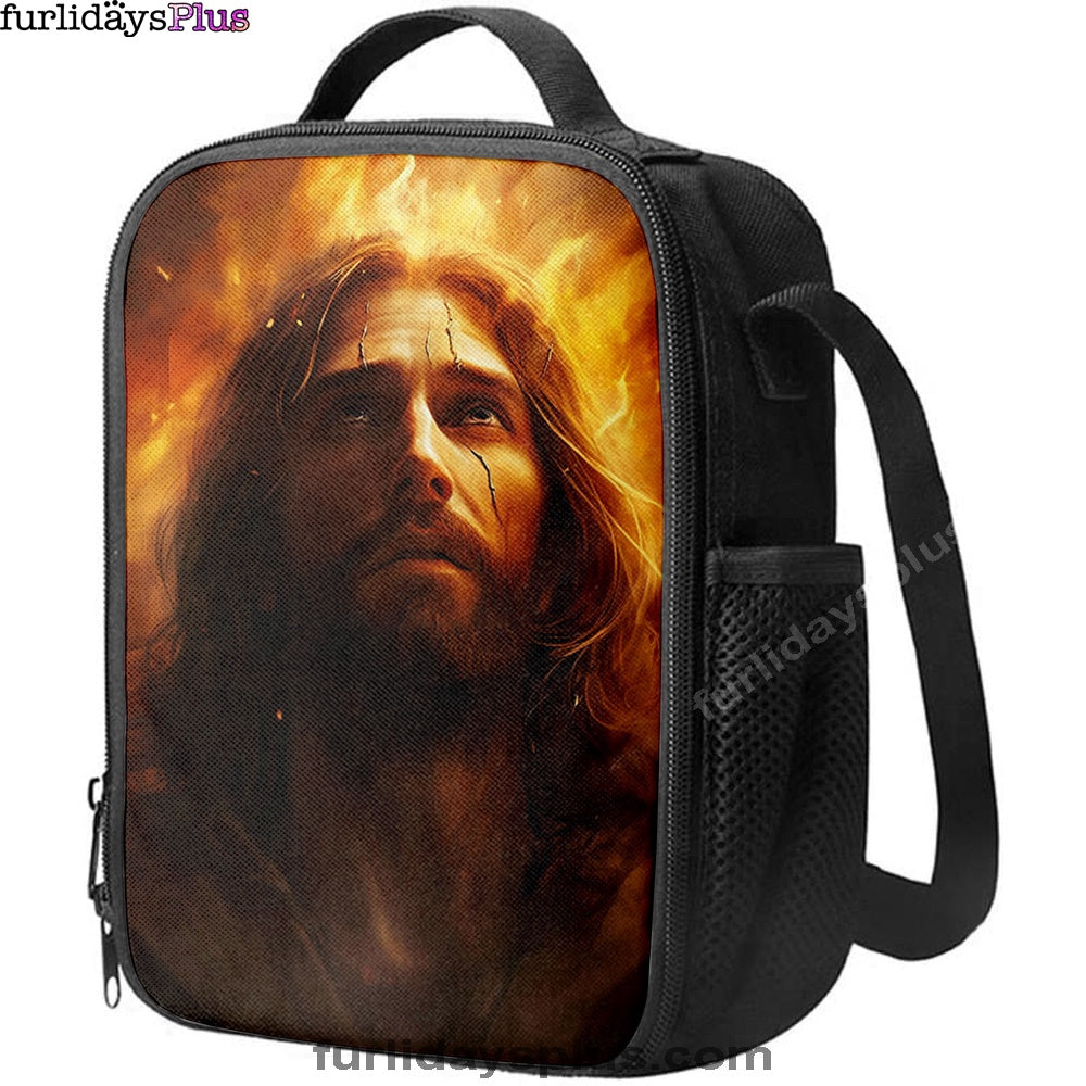 Jesus With Fire Lunchbag, Jesus Lunch Bag, Christian Lunch Bag