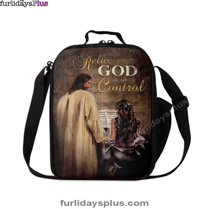 Jesus With Girl God Is In Control Lunchbag, Jesus Portrait Lunchbag, Christian Lunchbag