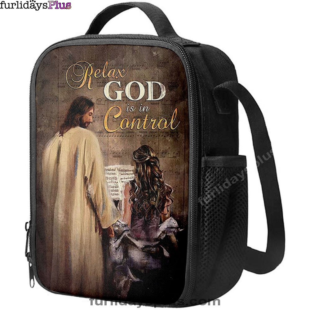 Jesus With Girl God Is In Control Lunchbag, Jesus Portrait Lunchbag, Christian Lunchbag