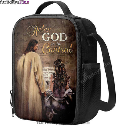 Jesus With Girl God Is In Control Lunchbag, Jesus Portrait Lunchbag, Christian Lunchbag