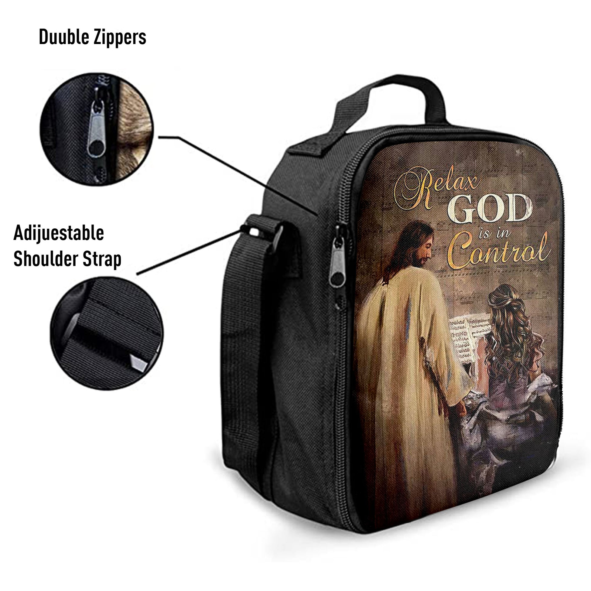 Jesus With Girl God Is In Control Lunchbag, Jesus Portrait Lunchbag, Christian Lunchbag