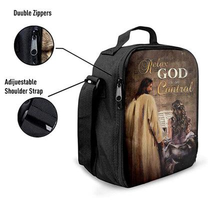 Jesus With Girl God Is In Control Lunchbag, Jesus Portrait Lunchbag, Christian Lunchbag