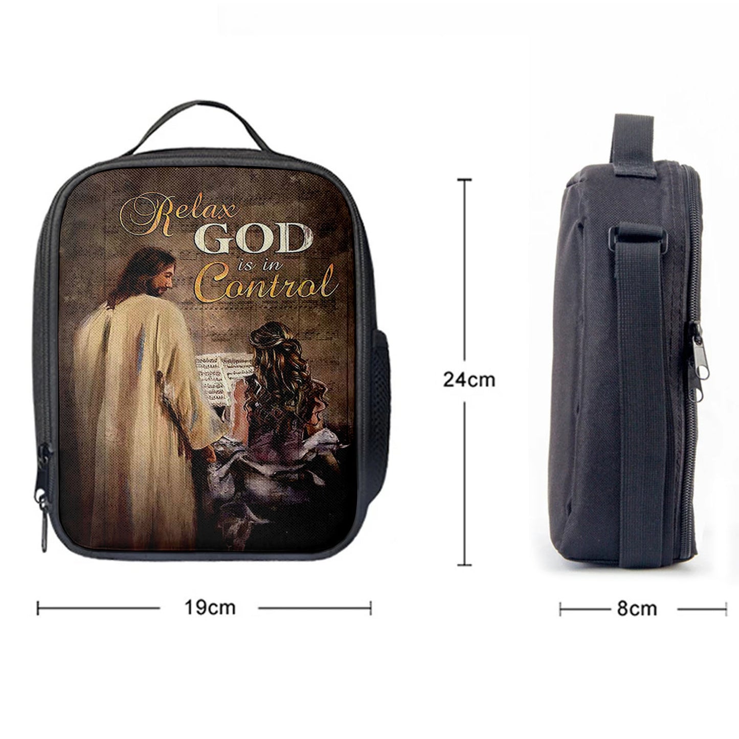 Jesus With Girl God Is In Control Lunchbag, Jesus Portrait Lunchbag, Christian Lunchbag