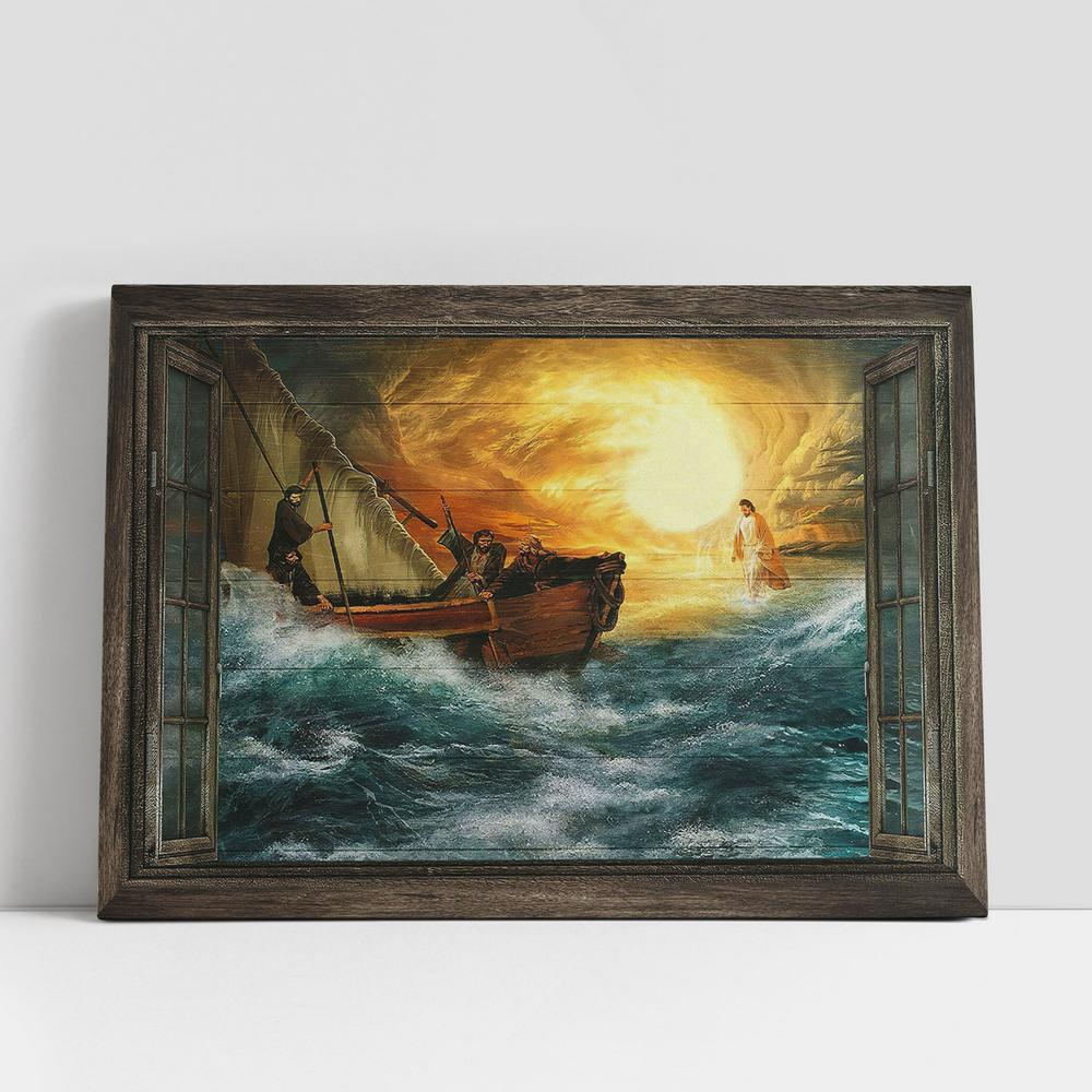 Jesus guides us through storm Canvas Wall Art, Bible Verse Canvas, Religious Prints