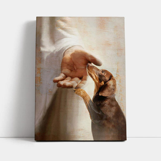 Jesus's Hand Dachshund Dog Canvas Wall Decor - Christian Wall Art - Gift For Dog Lover