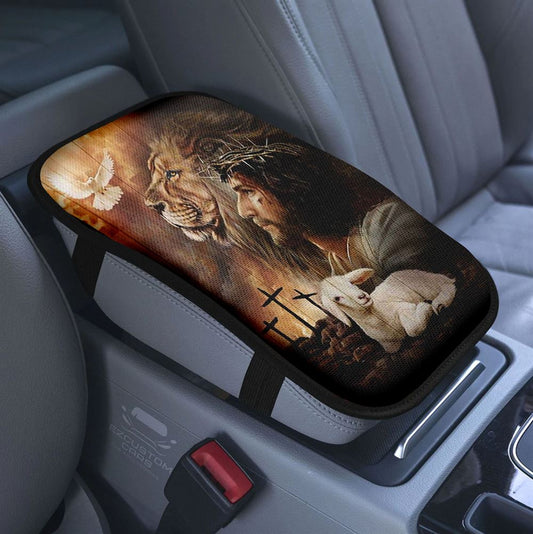 Jesus's Hand Dachshund Dog Car Center Console Cover, Christian Armrest Pad Cover, Gift For Dog Lover