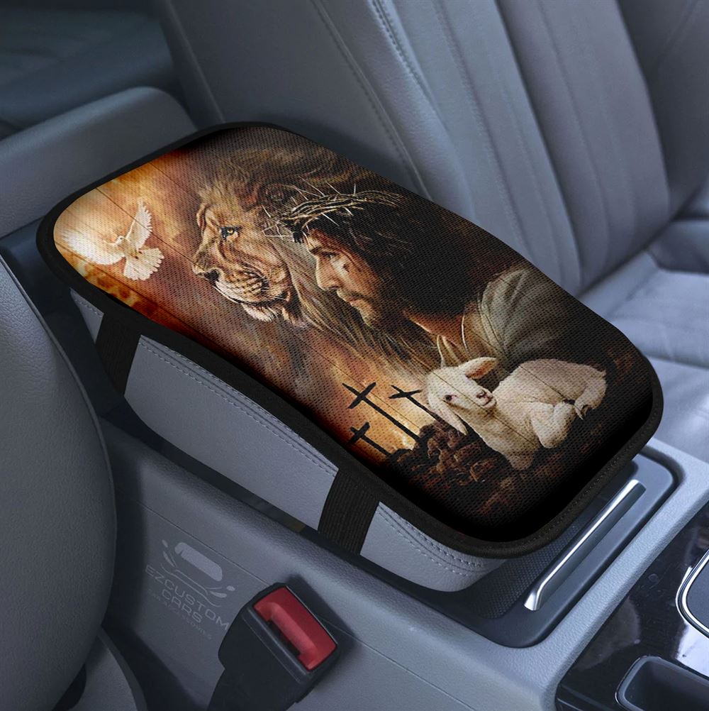 Jesus's Hand Dachshund Dog Car Center Console Cover, Christian Armrest Pad Cover, Gift For Dog Lover