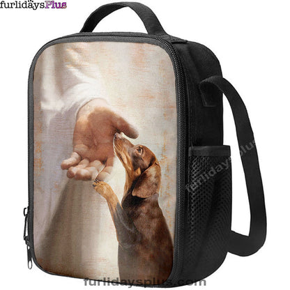 Jesus's Hand Dachshund Dog Lunchbag Lunch Bag, Christian Lunchbag, Gift For Dog Lover