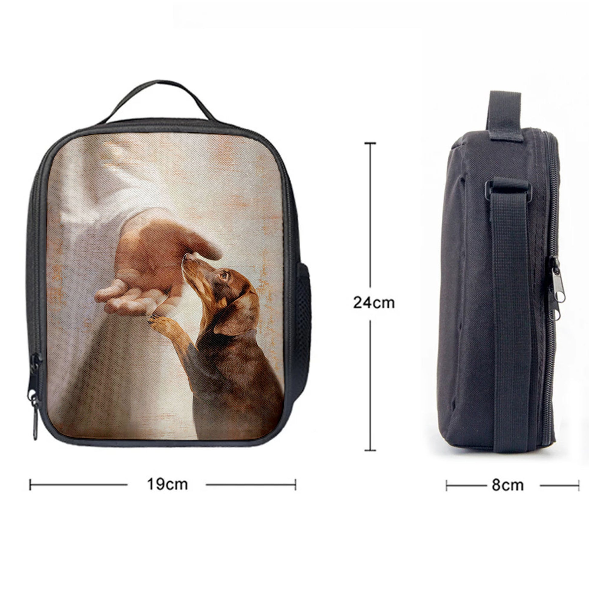 Jesus's Hand Dachshund Dog Lunchbag Lunch Bag, Christian Lunchbag, Gift For Dog Lover