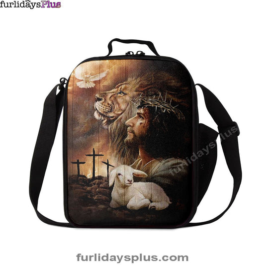 Jeus Lion Of Judah Lamb Of God Dove Of Peace Lunchbag, Jesus Portrait Lunchbag, Christian Lunchbag