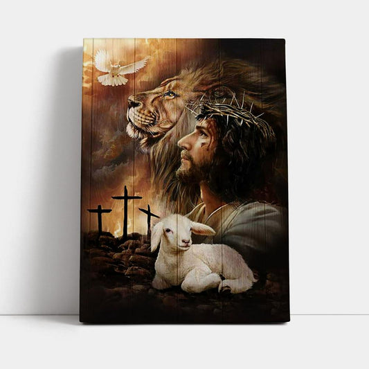 Jeus Lion Of Judah Lamb Of God Dove Of Peace Wall Art Canvas - Jesus Portrait Canvas Prints - Christian Wall Art