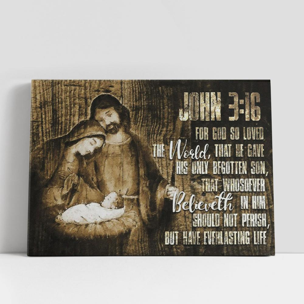 John 316 For God So Loved The World Christmas Canvas Wall Art, Christian Gifts Wall Decor