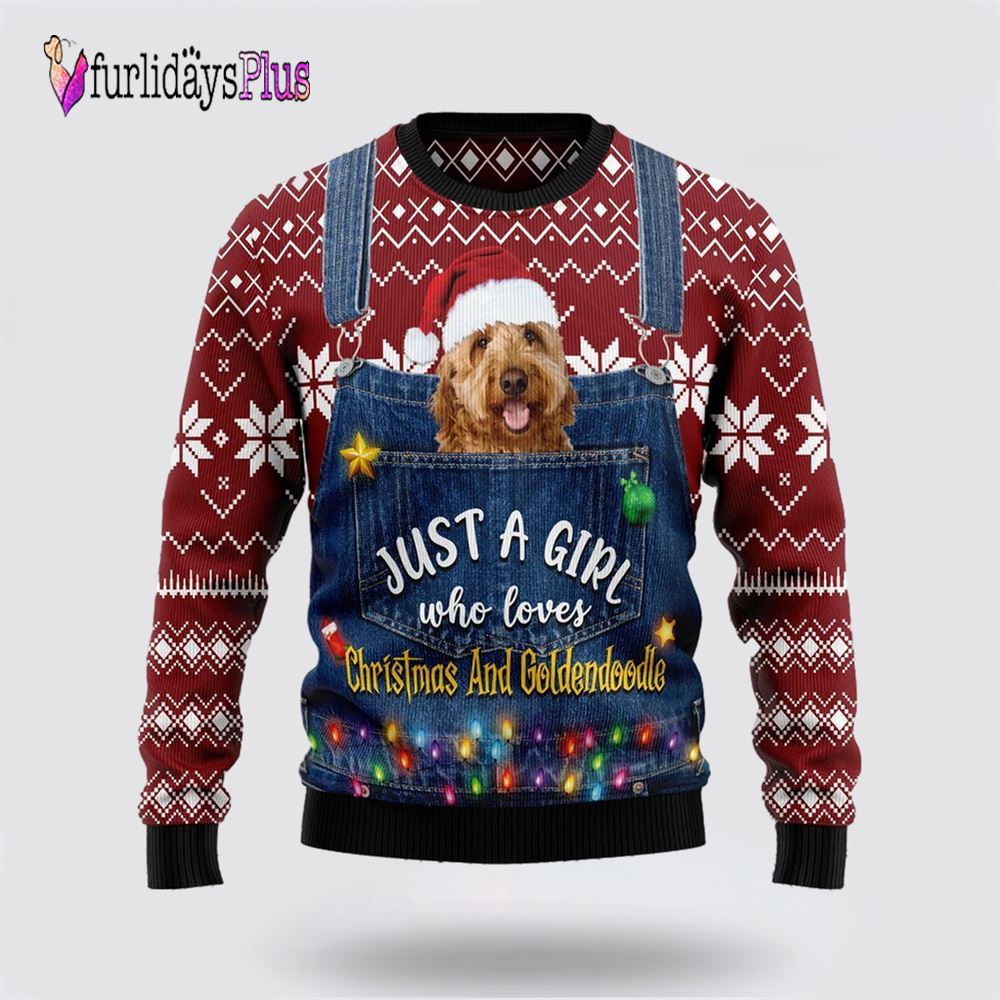 Just A Girl Who Loves Christmas And Goldendoodle Ugly Christmas Sweater, Dog Lover Christmas Sweater