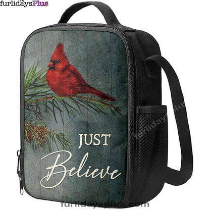 Just Believe Pretty Cardinal Pine Cone Tree Lunchbag, Bible Verse Lunch Bag, Christian Lunchbag Lunchbag