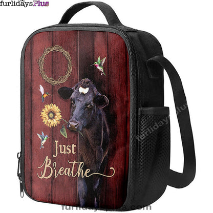 Just Breath Angus Cow Sunflower Lunchbag, Christian Lunchbag, Bible Verse Lunch Bag