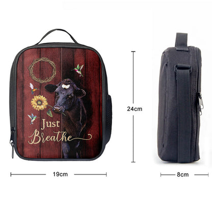 Just Breath Angus Cow Sunflower Lunchbag, Christian Lunchbag, Bible Verse Lunch Bag