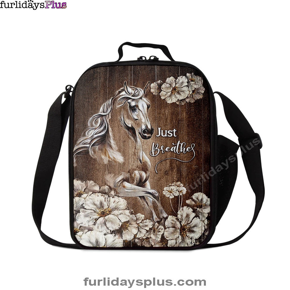 Just Breath Horse Beautiful White Flower Lunchbag, Bible Verse Lunch Bag, Christian Lunchbag Lunchbag
