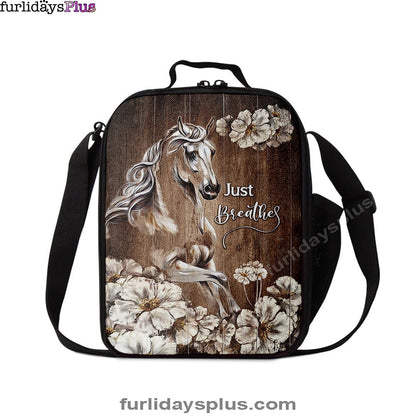 Just Breath Horse Beautiful White Flower Lunchbag, Bible Verse Lunch Bag, Christian Lunchbag Lunchbag