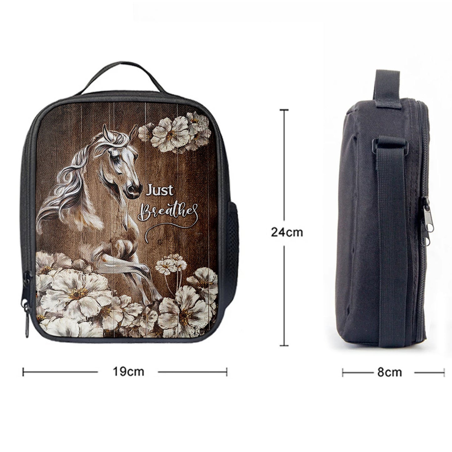 Just Breath Horse Beautiful White Flower Lunchbag, Bible Verse Lunch Bag, Christian Lunchbag Lunchbag