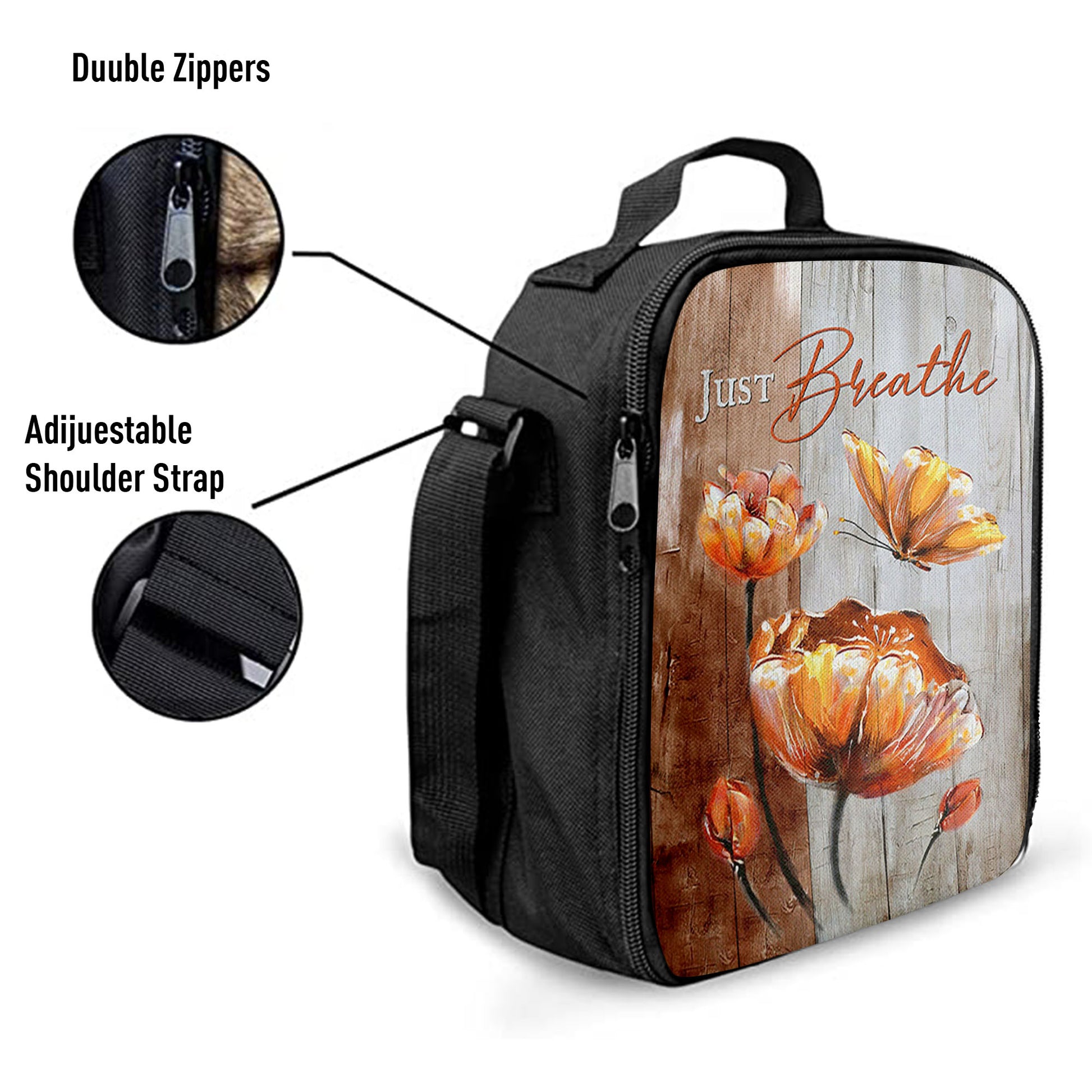 Just Breathe Anemone Flower Butterfly Lunchbag, Christian Lunchbag, Bible Verse Lunch Bag