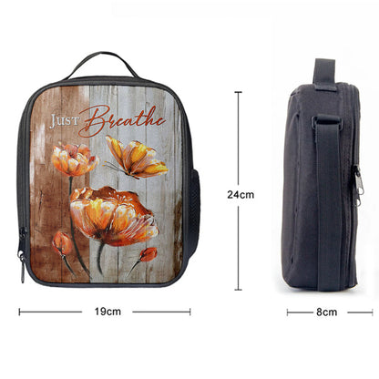 Just Breathe Anemone Flower Butterfly Lunchbag, Christian Lunchbag, Bible Verse Lunch Bag