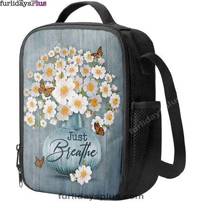 Just Breathe Apricot Blossom Monarch Butterfly Flower Lunchbag, Christian Lunchbag, Bible Verse Lunch Bag