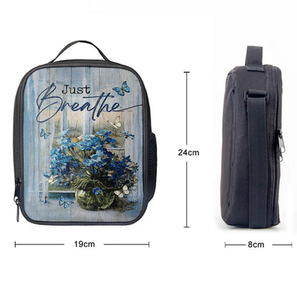 Just Breathe Blue Daisy Butterfly Lunchbag, Christian Lunchbag, Religious Lunchbag