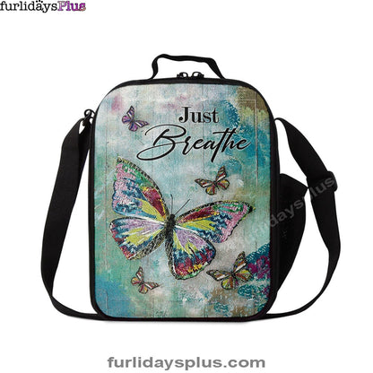 Just Breathe Brilliant Butterfly Lunchbag, Bible Verse Lunch Bag, Inspirational Art, Christian Lunchbag
