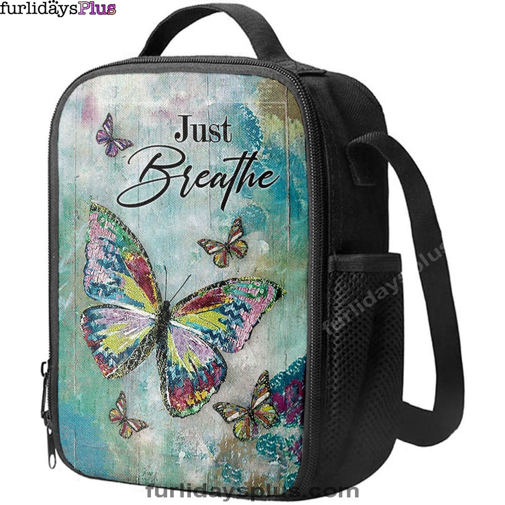 Just Breathe Brilliant Butterfly Lunchbag, Bible Verse Lunch Bag, Inspirational Art, Christian Lunchbag