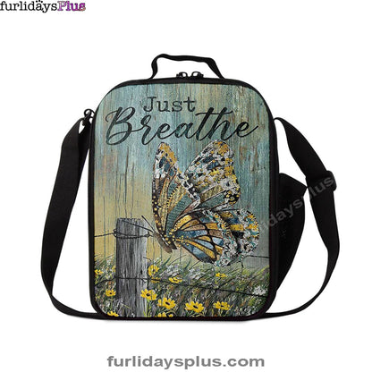 Just Breathe Butterfly Yellow Daisy Lunchbag, Christian Lunchbag, Bible Verse Lunch Bag
