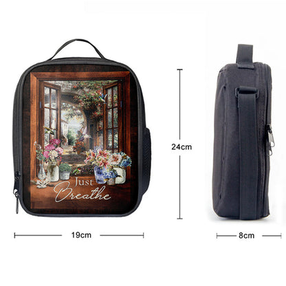 Just Breathe Flower Garden Hummingbird Lunchbag, Christian Lunchbag, Religious Lunchbag