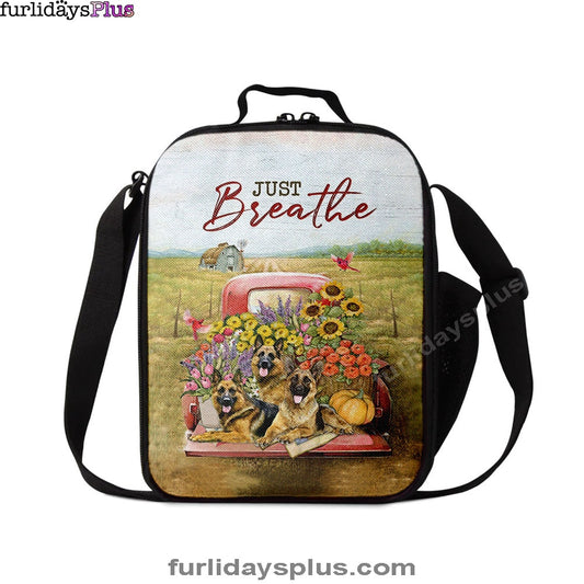 Just Breathe German Shepherd Dog Lunchbag, Bible Verse Lunch Bag, Inspirational Art, Christian Lunchbag