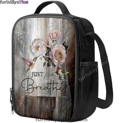 Just Breathe Hummingbird Rose White Peony Lunchbag, Bible Verse Lunch Bag, Christian Lunchbag Lunchbag