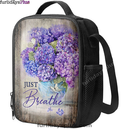 Just Breathe Hydrangea Purple Flower Lunchbag, Bible Verse Lunch Bag, Christian Lunchbag Lunchbag