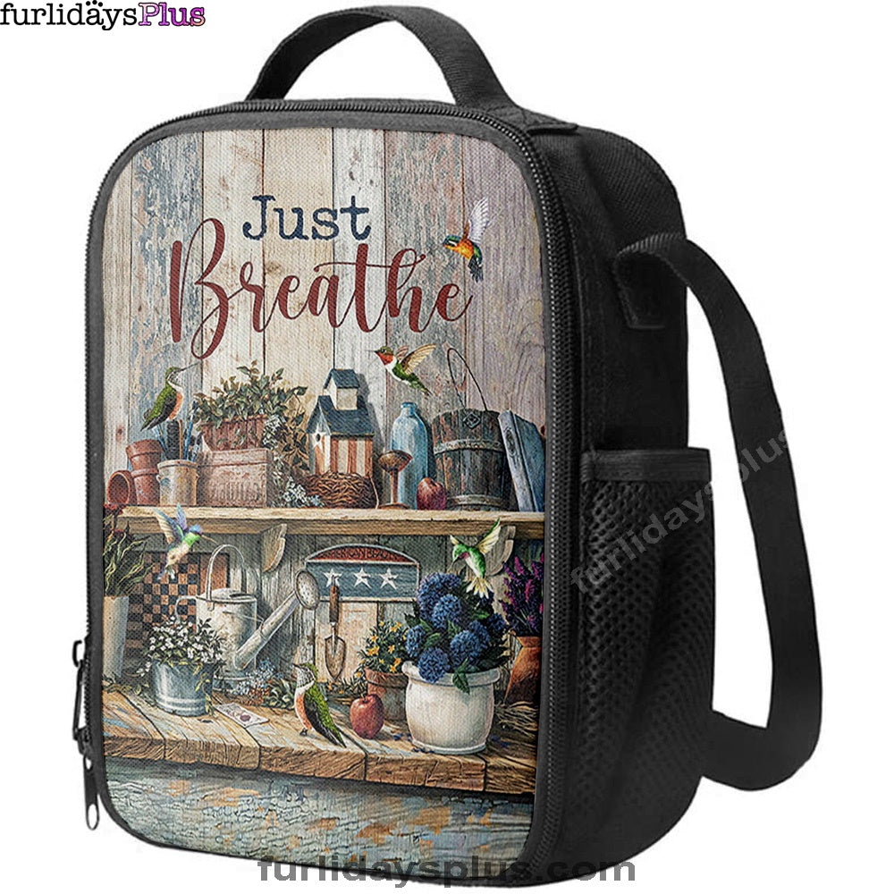Just Breathe Kitchen Hummingbird Lunchbag, Bible Verse Lunch Bag, Christian Lunchbag Lunchbag