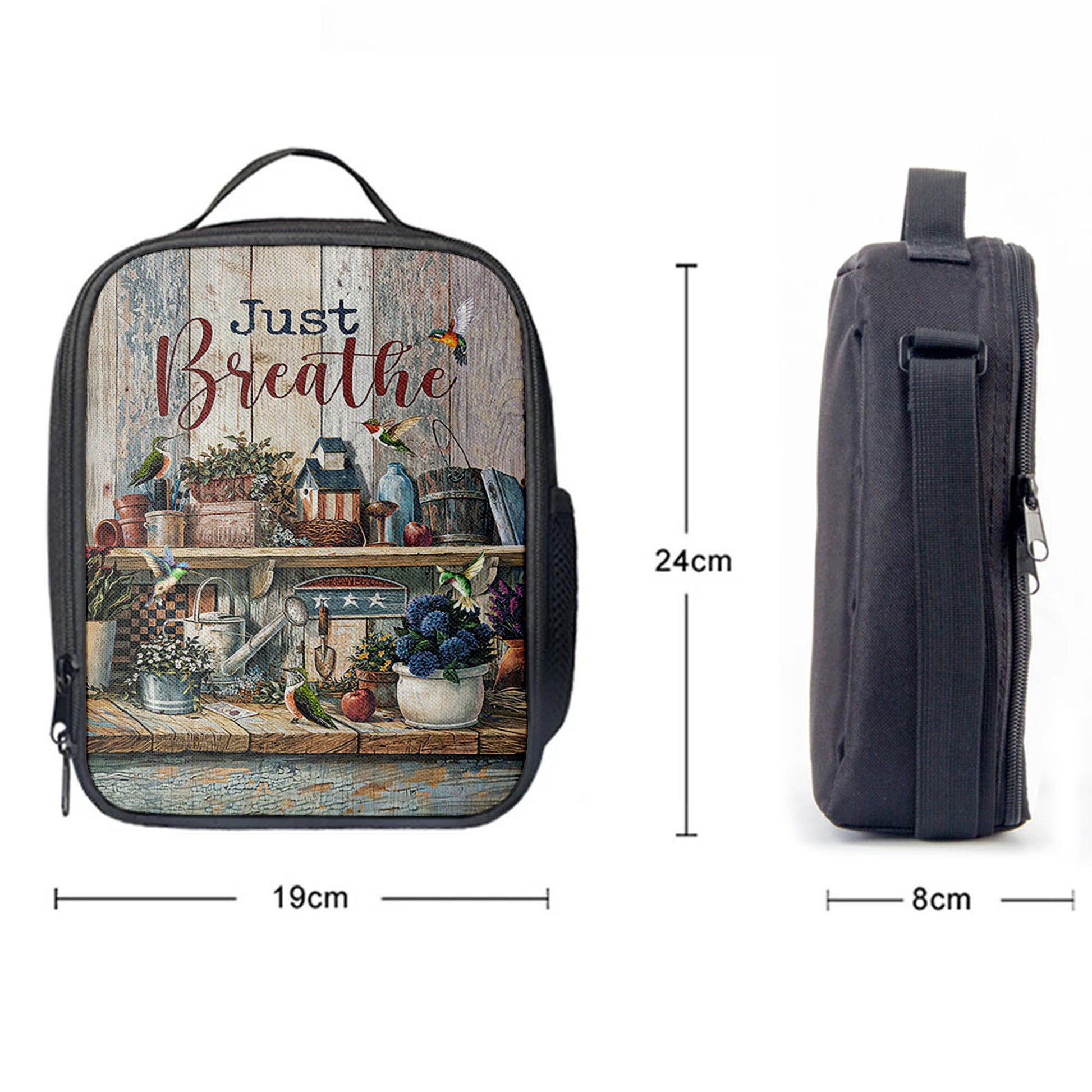 Just Breathe Kitchen Hummingbird Lunchbag, Bible Verse Lunch Bag, Christian Lunchbag Lunchbag