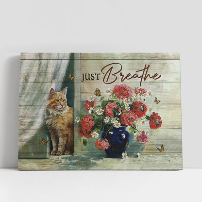 Just Breathe Maine Coon Cat Lovers Canvas Painting, Christian Gifts Wall Art, Gifts For Cat Lovers