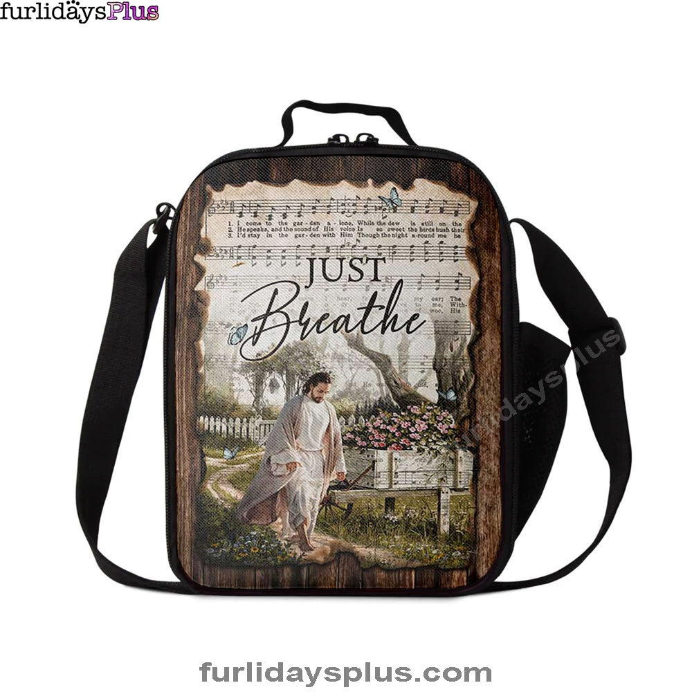 Just Breathe Music Sheet Walking With Jesus Pretty Flower Garden Lunchbag, Christian Lunchbag, Bible Verse Lunch Bag