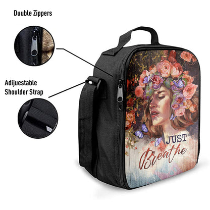 Just Breathe Purple Butterfly Girl Lunchbag, Bible Verse Lunch Bag, Inspirational Art, Christian Lunchbag