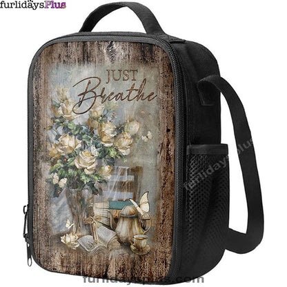 Just Breathe Rose Vase Tea Pot Lunchbag, Bible Verse Lunch Bag, Christian Lunchbag Lunchbag