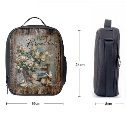 Just Breathe Rose Vase Tea Pot Lunchbag, Bible Verse Lunch Bag, Christian Lunchbag Lunchbag