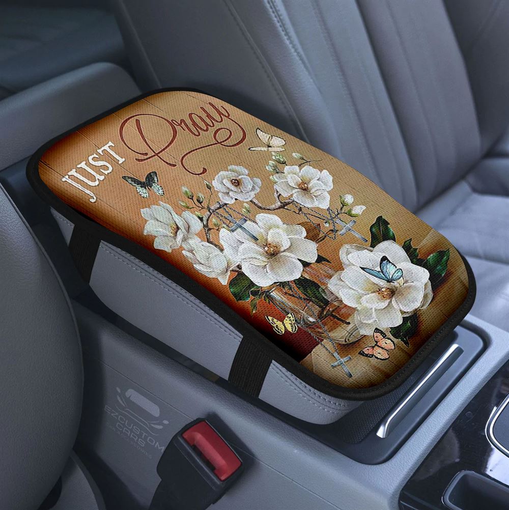 Just Breathe Sunflower Cat Car Center Console Cover, Bible Verse Armrest Pad Cover, Christian Car Accessory