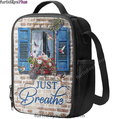 Just Breathe Window Flower Hummingbird Lunchbag, Bible Verse Lunch Bag, Christian Lunchbag Lunchbag
