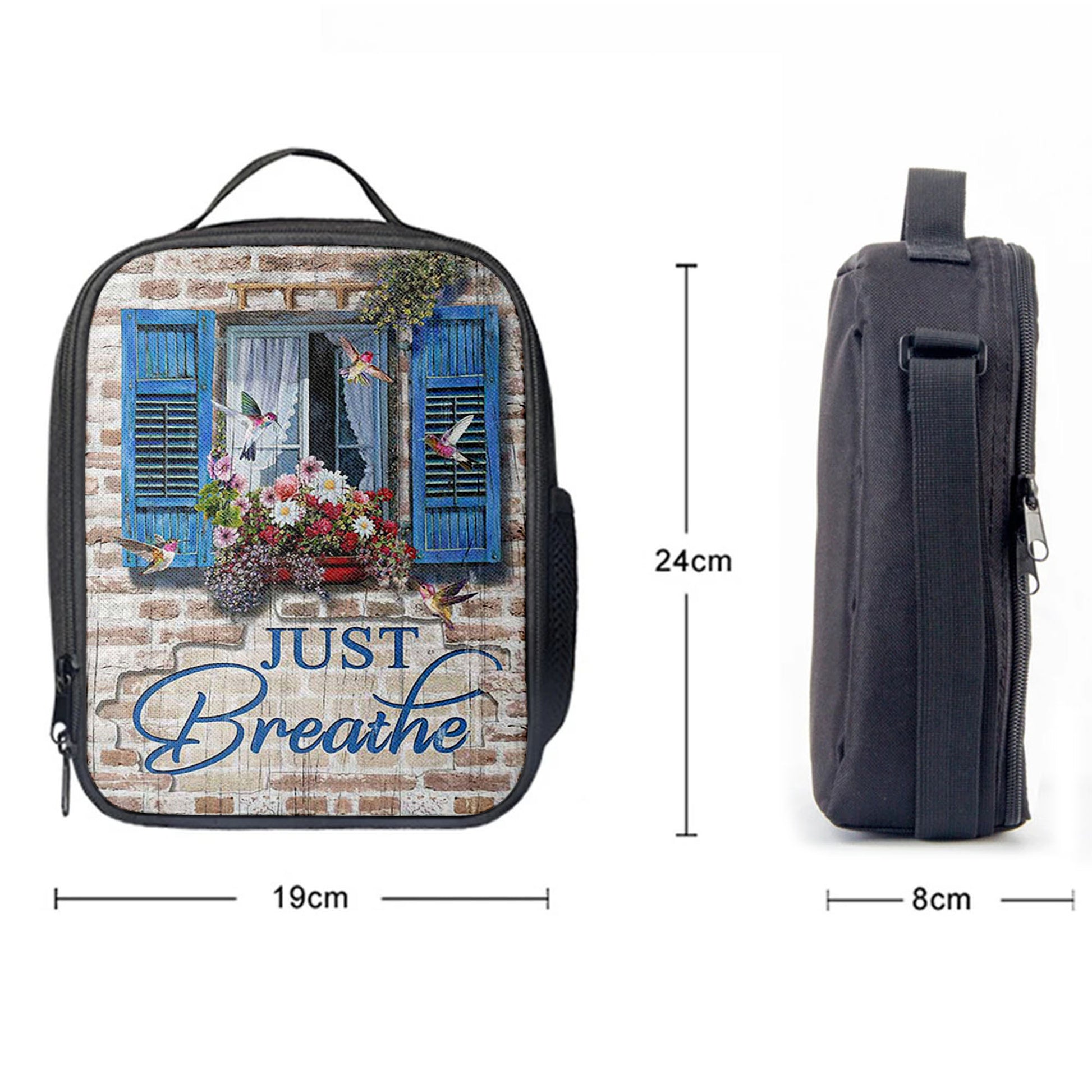 Just Breathe Window Flower Hummingbird Lunchbag, Bible Verse Lunch Bag, Christian Lunchbag Lunchbag