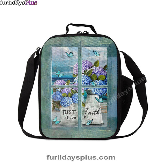 Just Have Faith Hydrangea Pretty Butterfly Lunchbag, Bible Verse Lunch Bag, Christian Lunchbag Lunchbag